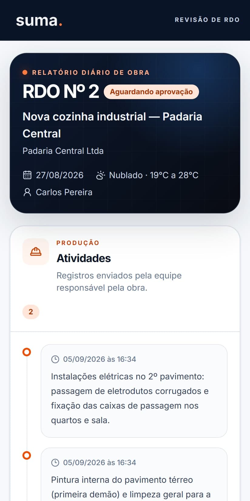 Página pública de aprovação do relatório no celular do cliente