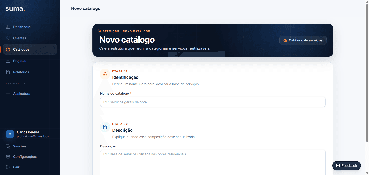 Tabela de itens de serviço do projeto no SUMA, com quantidades, preços e totais